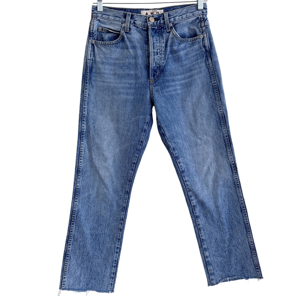 AMO Loverboy High Rise Rigid Jeans Womens 26 Blue Relaxed Button Fly Ankle
